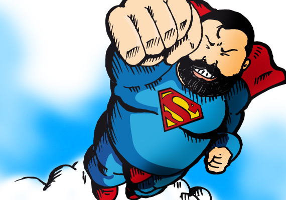 Illustration of a (overweight) superman, for a new brand of t-shirt selled worldwide.